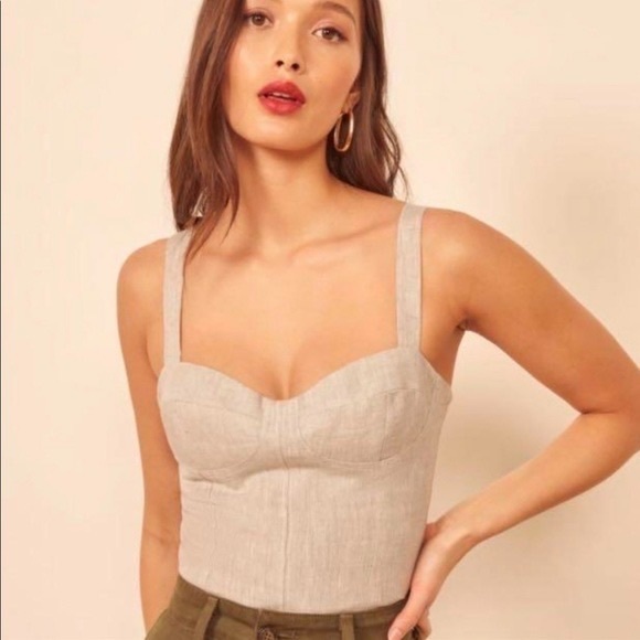 REFORMATION LIBRA LINEN TOP BUSTIER in OATMEAL NEW with tags 12 - Picture 1 of 9